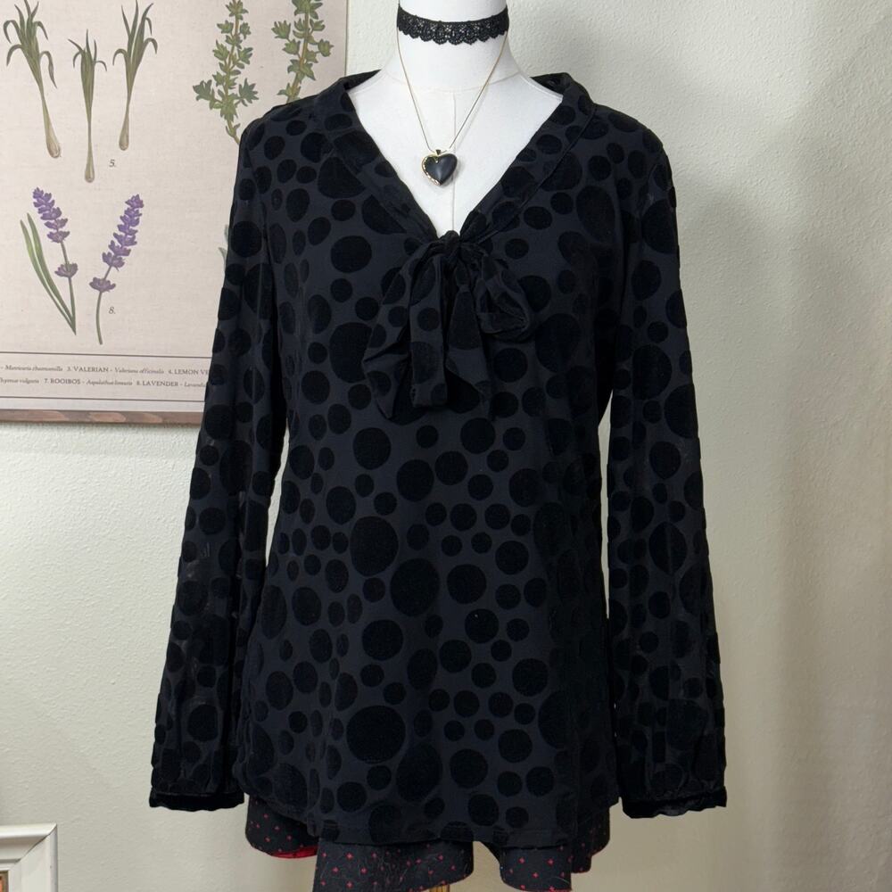 Velvet Polka Dot Tie Front Top Whimsigoth Gothabilly Rockabilly Romantic Goth M